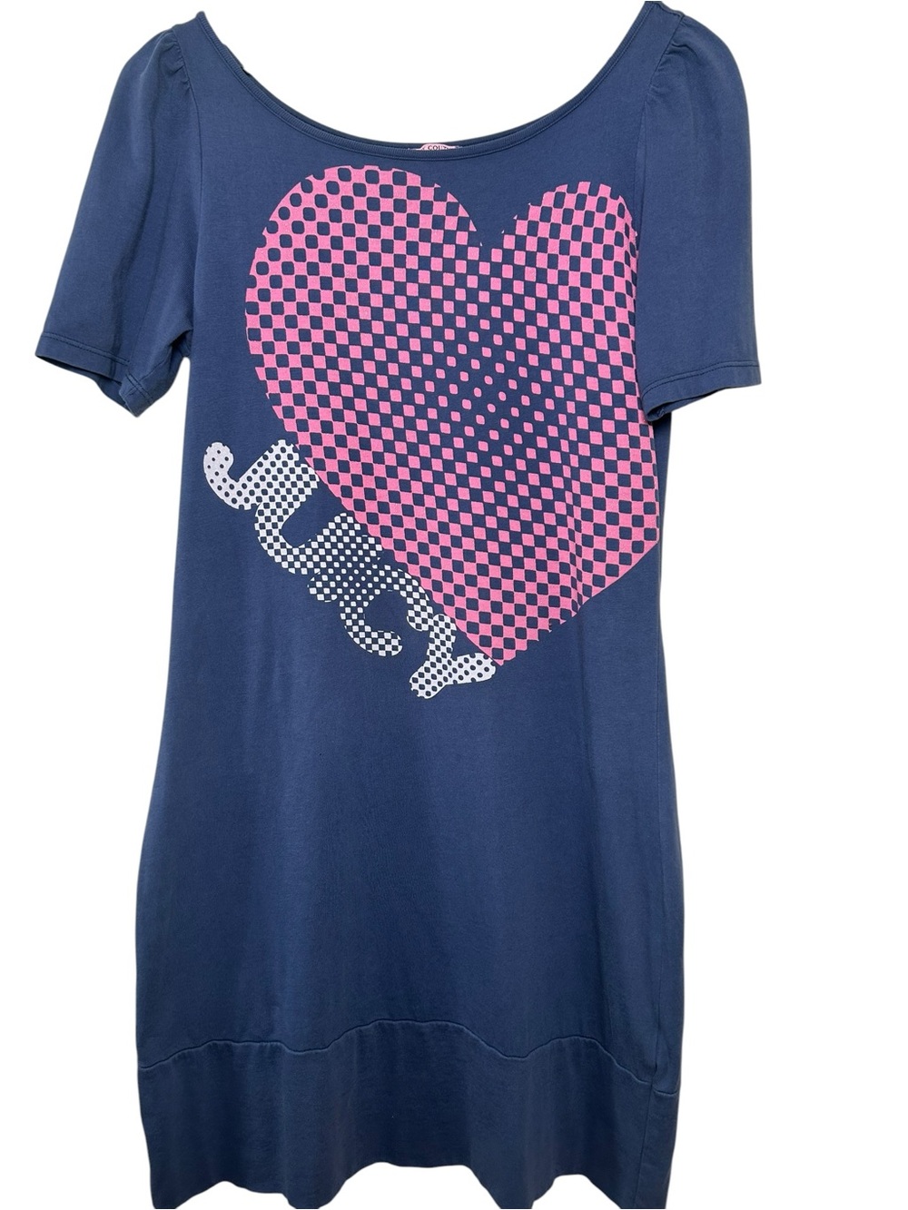 JUICY COUTURE VTG Y2K Metallic Heart Graphic Mini Dress Blue Made In USA M